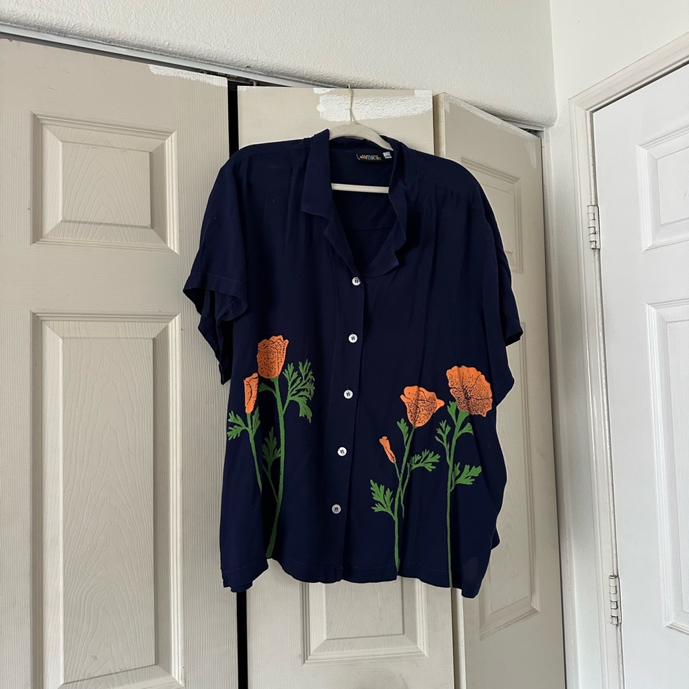 Big Bud Press Navy Button-Down with Poppy Design